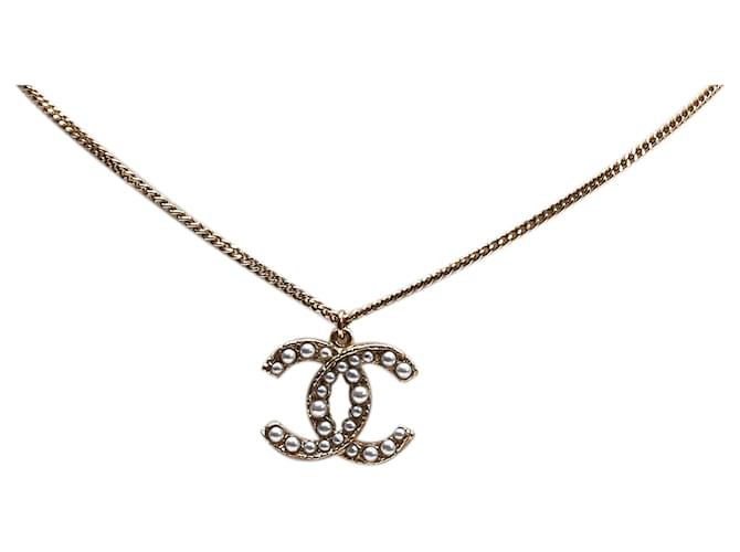 Chanel Silver CC Faux Pearl Pendant Necklace