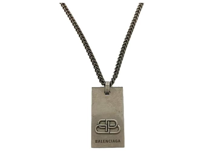 Balenciaga / Collar con placa con logotipo BB / SLV Plata  ref.524946