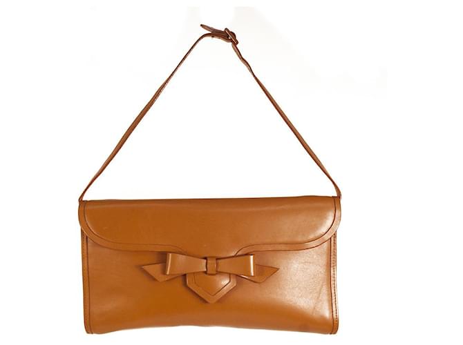Christian Louboutin tan leather long clutch flap top closure and removable strap Caramel  ref.525026