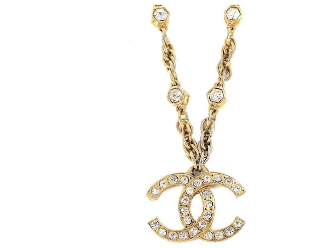 Used] Chanel CHANEL Rhinestone Coco Mark Long Necklace Gold
