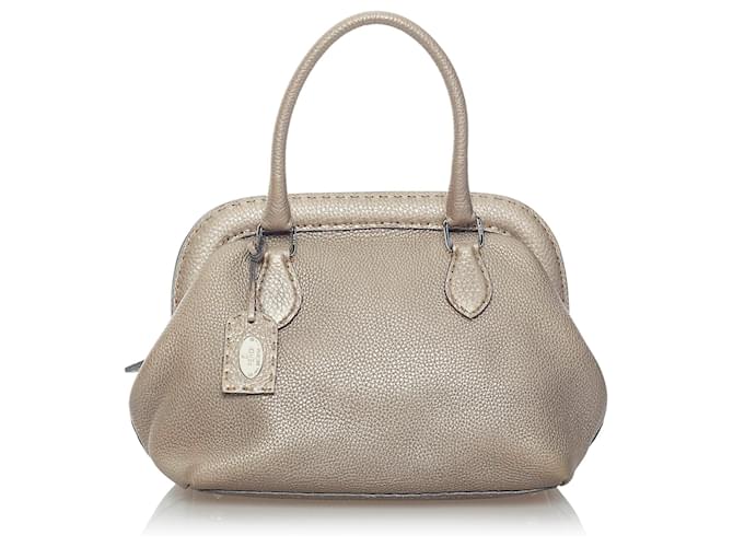 Fendi Brown Selleria Leather Handbag Beige Pony-style calfskin  ref.525114
