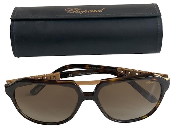 Chopard Gafas de sol Negro Dorado Metal  ref.525150