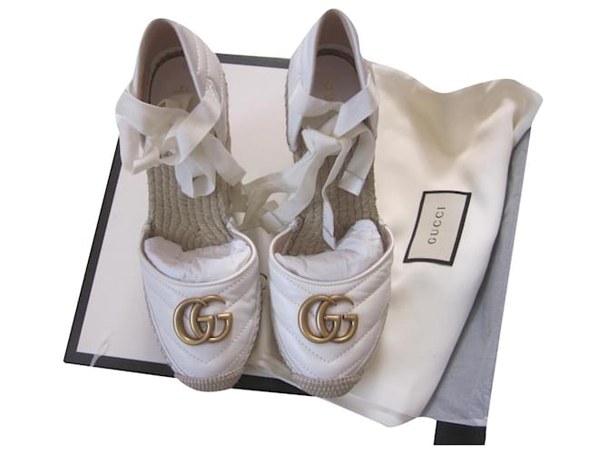 Gucci Alpargata plataforma Marmont Piel Blanco Cuero  ref.525179