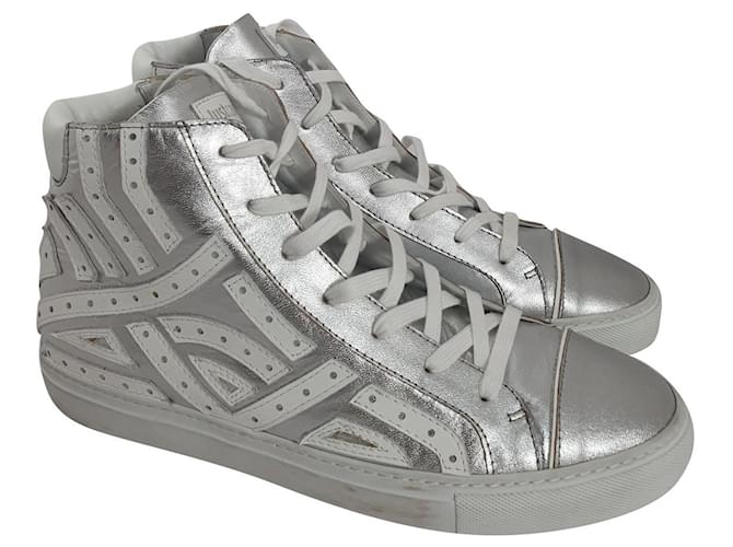 Just Cavalli Sneakers Silvery White Leather  ref.525193