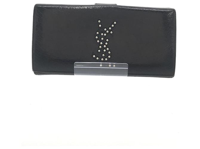 YVES SAINT LAURENT Long wallet / leather / BLK / plain / studs / 7 cards / coin case Black  ref.525204