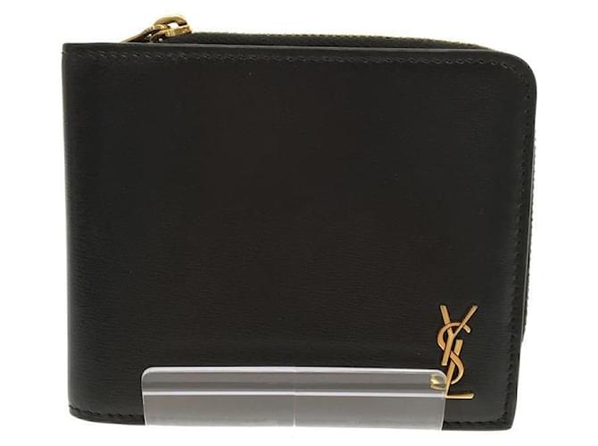 YVES SAINT LAURENT Folded wallet / leather / BLK / Yves Saint Laurent / L zip Black  ref.525214