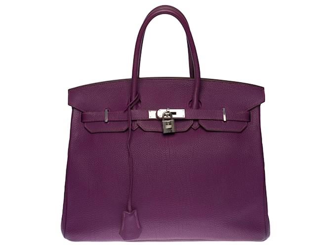 Hermès Superbe sac à main Hermes Birkin 35 cm en cuir Togo Anémone, garniture en métal argent palladium Violet  ref.525608