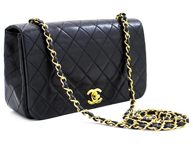 CHANEL Full Flap Chain Shoulder Bag Black Quilted Lambskin Purse Leather  ref.525622