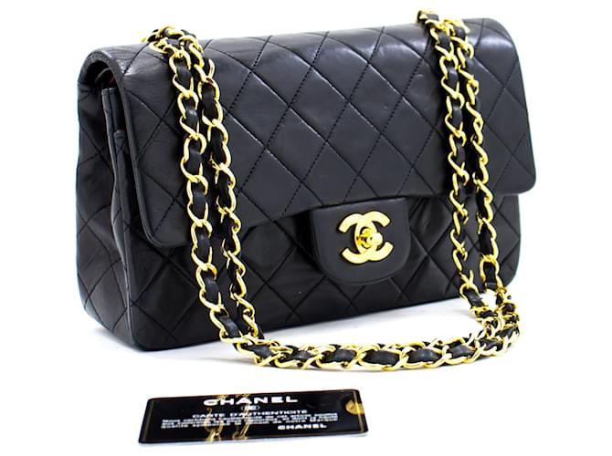 Chanel 2.55 gefütterte Klappe 9"Chain Shoulder Bag Black Lambskin Purse Schwarz Leder  ref.525626