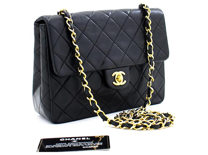 CHANEL Mini Square Small Chain Shoulder Bag Crossbody Black Quilt Leather  ref.525633