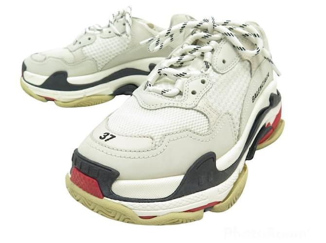 CHAUSSURES BALENCIAGA TRIPLE S 524037 4 37 BASKETS TOILE BLANCHE SNEAKERS  ref.526009