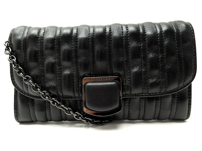 NEW LONGCHAMP BRIOCHE CHAIN WALLET HANDBAG 30022HVV001 WOC LEATHER Black ref.526016 Joli Closet