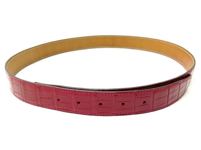 Autre Marque NEW T-BELT TIE 90 COMPATIBLE BUCKLE HERMES 32MM CROCODILE LEATHER Red Exotic leather  ref.526050
