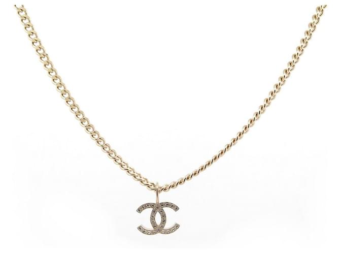 NINE NECKLACE CHANEL PENDANT LOGO CC STRASS CHAIN GOLD METAL NEW
