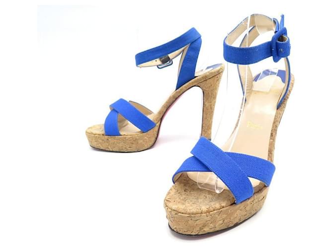 CHRISTIAN LOUBOUTIN SHOES PUMPS 40 IN BLUE FABRIC AND CORK SHOES Cloth  ref.526095
