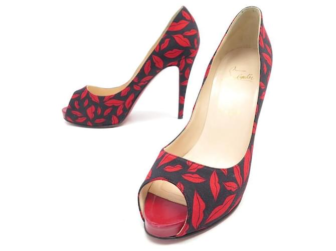 CHRISTIAN LOUBOUTIN SHOES LIPS PUMPS 40 RED BLACK LIPS SHOES Cloth  ref.526097