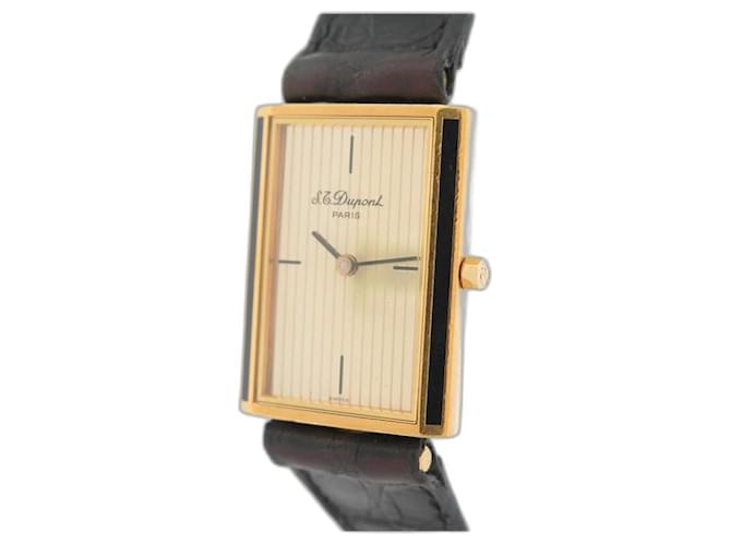 VINTAGE WATCH ST DUPONT MFI 21 MM GOLD PLATED AND CHINESE LACQUER QUARTZ LADY WATCH Golden Leather  ref.526106
