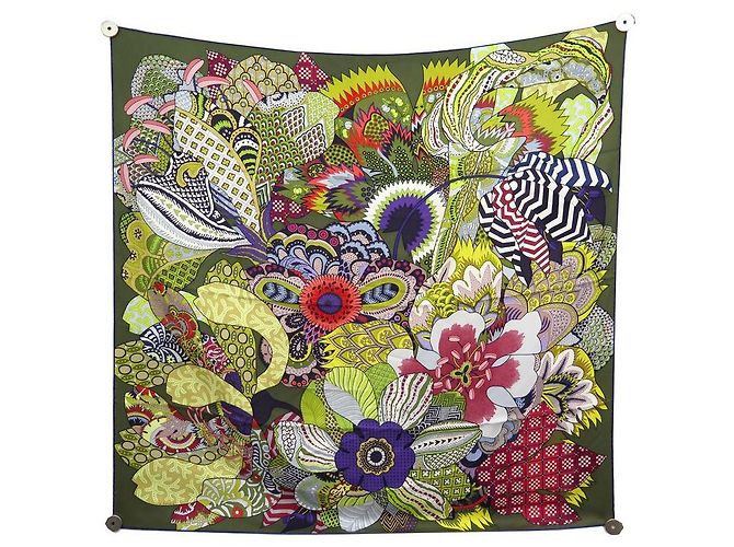Hermès NEW HERMES SCIARPA FIORI INDIANI ALINE HONORE CARRE SCIARPA SETA SETA Verde