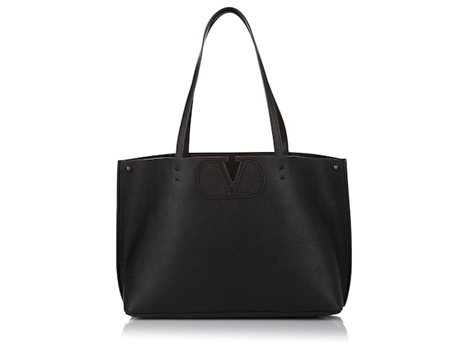 Sac cabas en cuir à logo en V noir Valentino Veau façon poulain