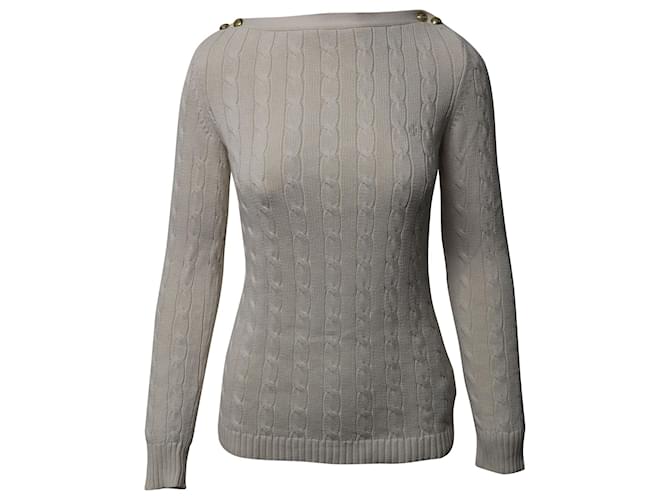 Autre Marque Lauren Ralph Lauren Cableknit Sweater in Cream Cotton White  ref.526277