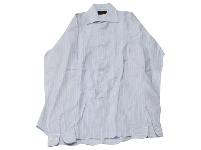 Camisa Etro de manga larga a rayas en algodón azul claro  ref.526286