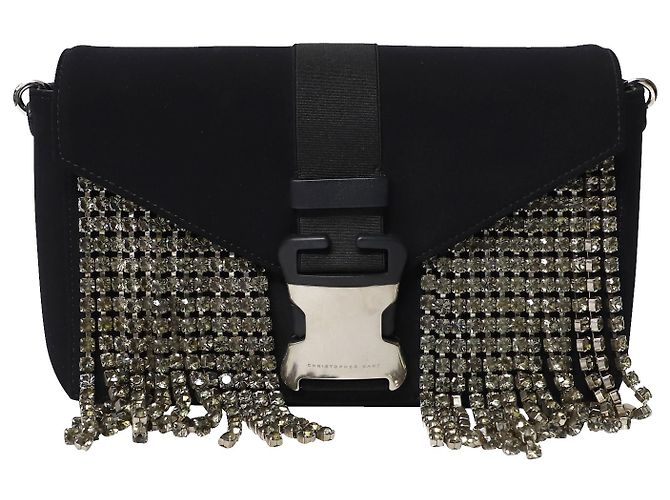 Christopher Kane Borsa a Tracolla Devine con Cristalli in Neoprene Nero