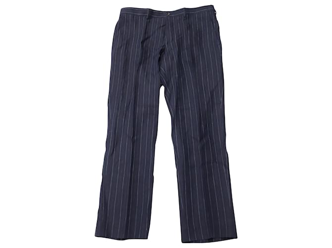 Pantalon Etro Pinstripe en Lin Bleu Marine  ref.526304