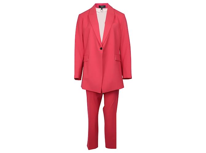 Theory Etiennette Blazer and Treeca Pants Set in Pink Wool  ref.526309