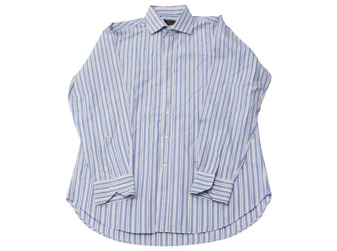 Etro Gestreiftes Button-Down-Hemd aus blauer Baumwolle
