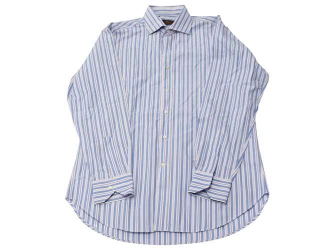 Etro Striped Print Button Down Shirt in Blue Cotton  ref.526310