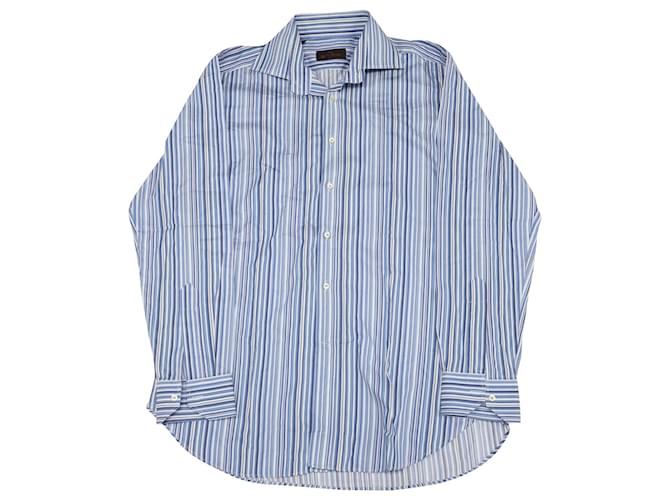 Etro Multistriped Button Down Shirt in Blue Cotton  ref.526313