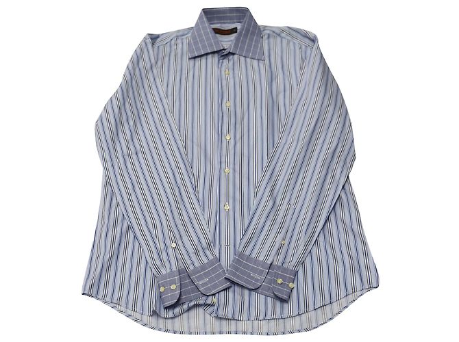 Camicia Buttondown Etro Rigata in Cotone Blu