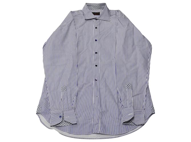Camisa manga longa listrada Etro com acabamentos contrastantes em algodão azul  ref.526315
