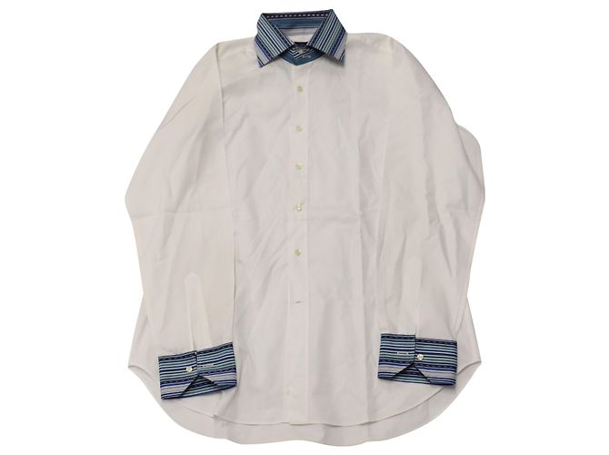 Camisa manga longa com detalhe listrado Etro contraste em algodão branco