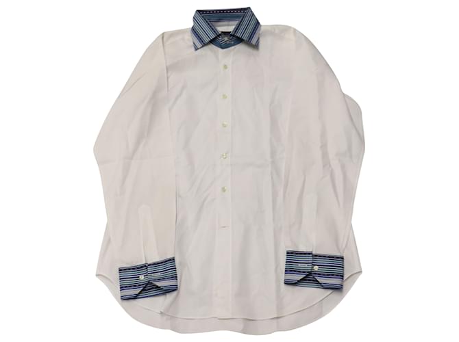 Etro Contrast Striped Detail Long Sleeve Shirt in White Cotton  ref.526316