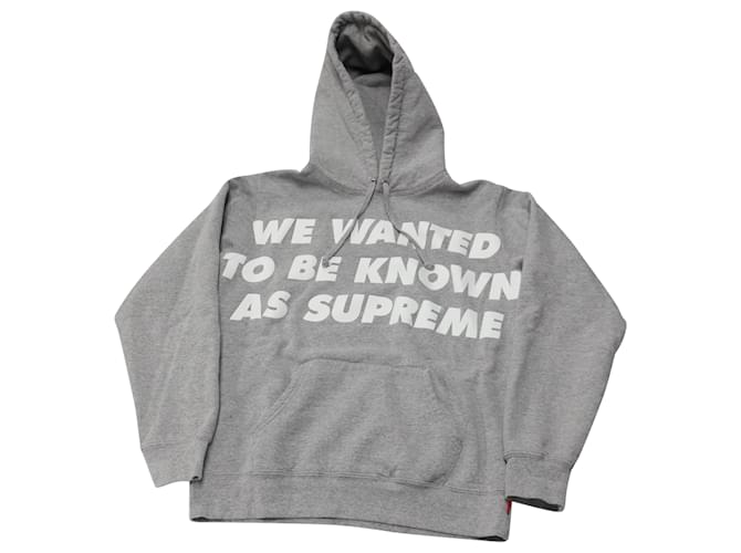 Hoodie Supreme "Queríamos ser conhecidos como supremos" em algodão cinza  ref.526332