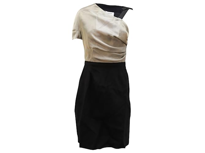 Lanvin Asymmetric Dress in Silver Lamé and Black Viscose Cellulose fibre  ref.526333