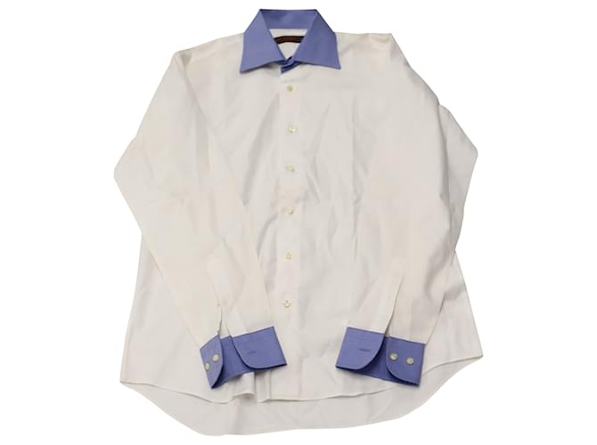 Etro Contrast Detail Long Sleeve Shirt in White Cotton  ref.526356