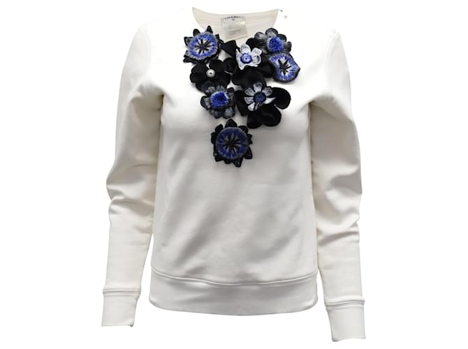 Felpa con ricamo floreale Chanel in cotone bianco  ref.526362