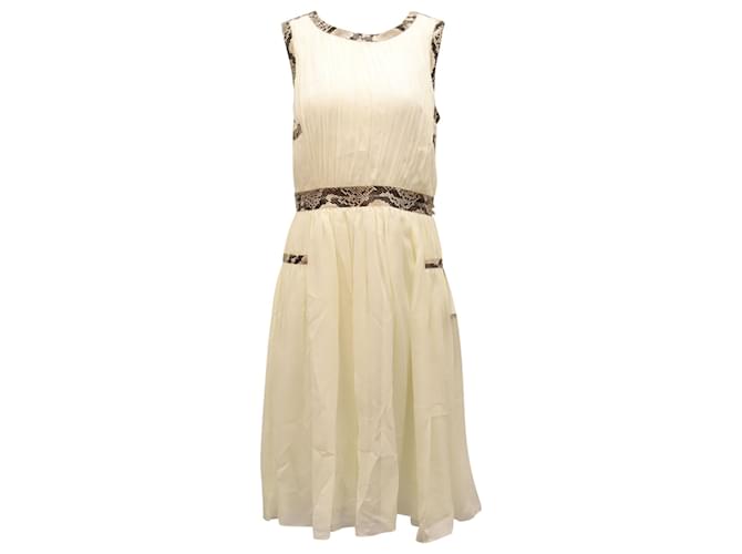 Diane Von Furstenberg Snakeskin Trimmed Dress in Ivory White Silk Cream  ref.526374