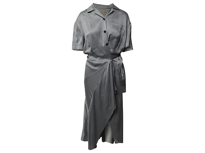 Burberry Midi Wrap Shirt Dress in Pale Blue Silk-Satin  ref.526394