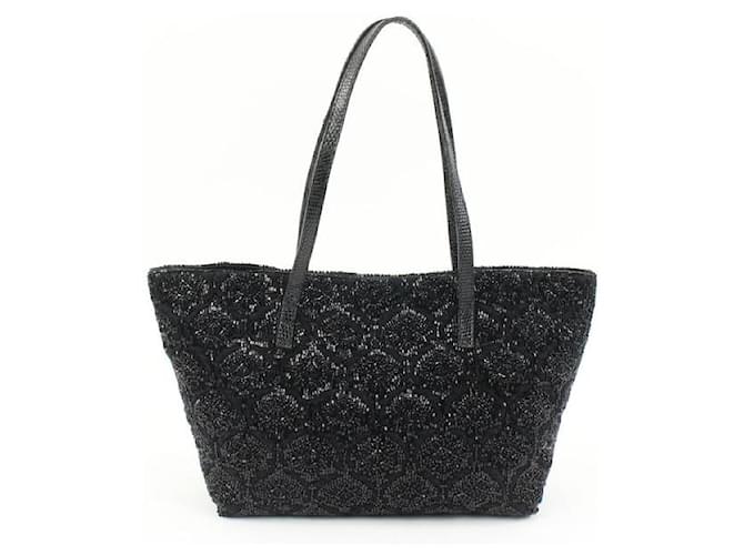 Fendi Black Sequin Beaded Roll Tote Shopper Bag S210F57 Leather  ref.526396