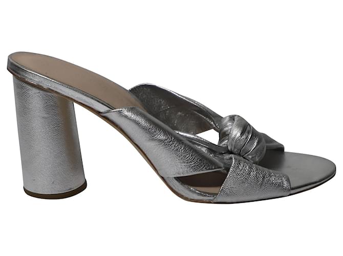 Loeffler Randall Coco Knotted Mules in Silver Metallic Leather