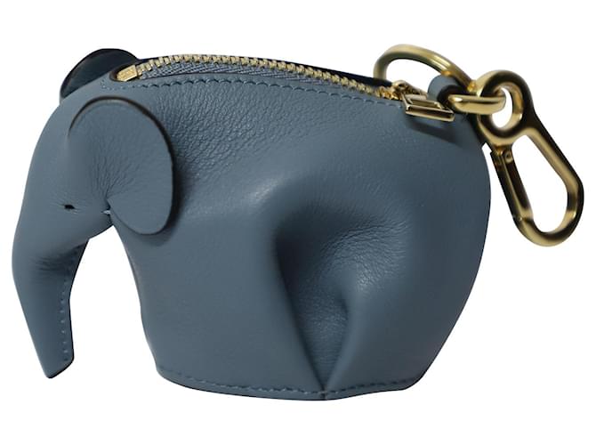 Charm Loewe Elephant en piel de becerro Gris Piedra Cuero Azul  ref.526410