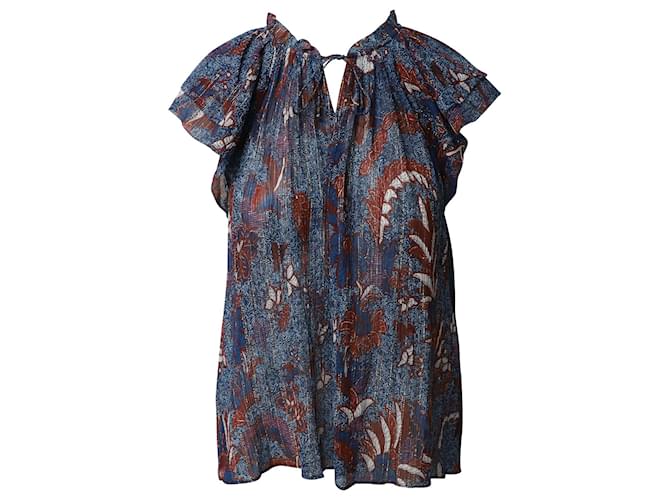 Ulla Johnson Floral Printed Blouse in Blue Cotton Silk  ref.526414
