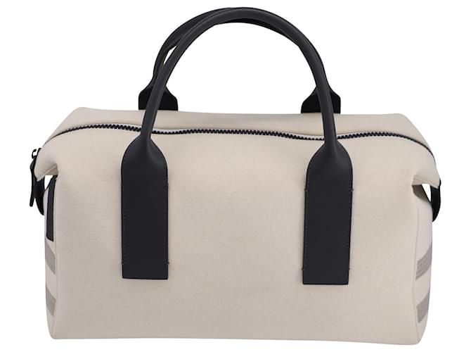 Brunello Cucinelli Structured Handle Bag with Monili Trim in Ivory Canvas White Cream Cloth  ref.526420
