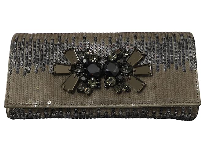 Anya Hindmarch Beaded Evening Clutch in Silver Sequin Silvery  ref.526449