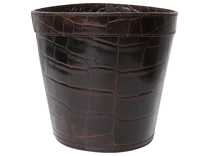 Staud Britt Croc-Embossed Bucket Bag in Brown Leather  ref.526456