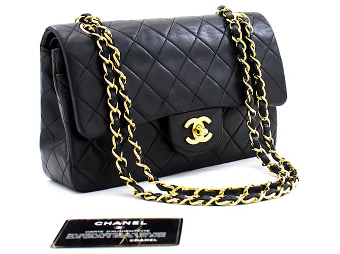 Chanel 2.55 solapa forrada 9Bolso de hombro "Chain" Bolso de piel de cordero negro Cuero  ref.526747