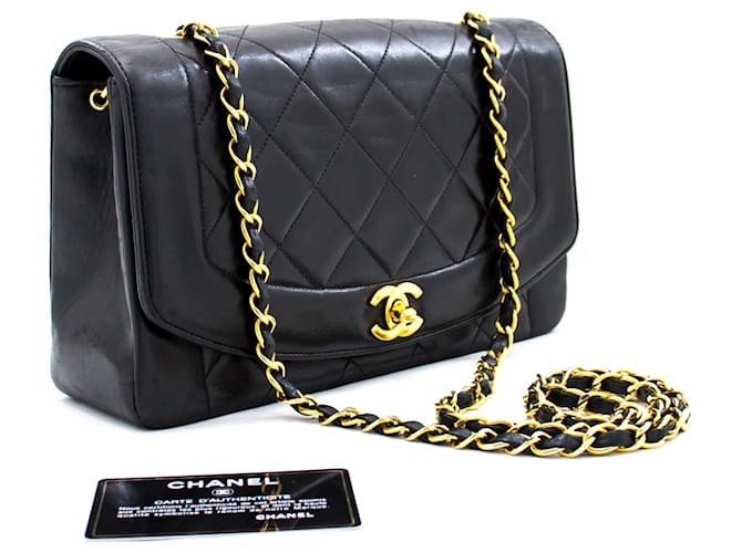 CHANEL Diana Flap Chain Shoulder Bag Crossbody Black Quilted Lamb Leather  ref.526748
